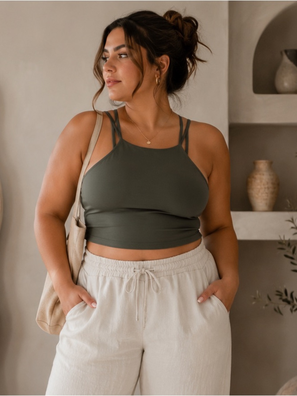 Threads 4 Thought Women's Olive Green Cross Back
Active Crop Top Size 12